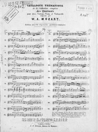 Collection de quatuors pour 2 violons, viola et violoncelle par W. A. Mozart — Вольфганг Амадей Моцарт