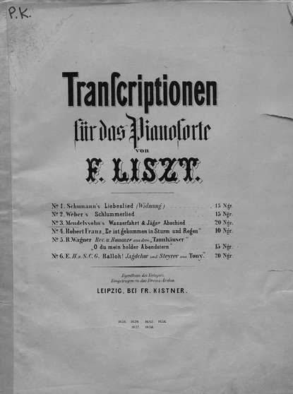 Mendelssohn's Wasserfahrt & Jager Abschied fur das Pianoforte ubertragen v. F. Liszt — Ференц Лист