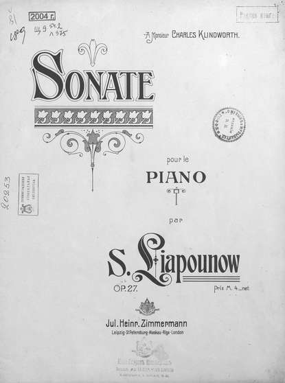 Sonate op. 27 pour le piano par S. Liapunow — Сергей Михайлович Ляпунов
